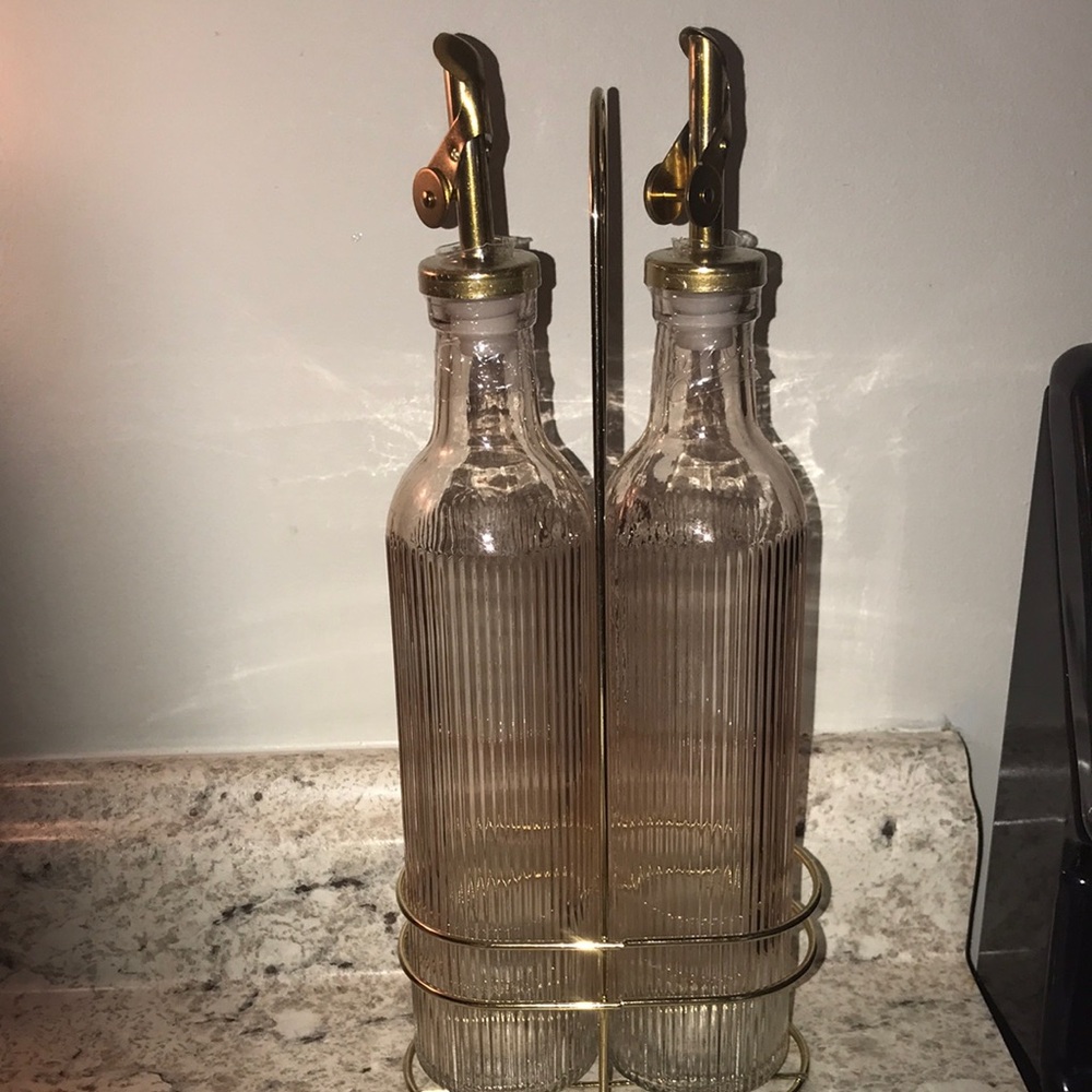 Gold and Pink Glass Oil Dispenser Set